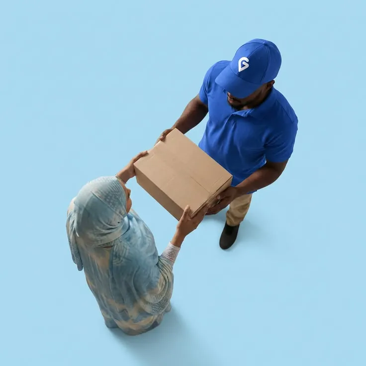 Courier handing a parcel to a customer